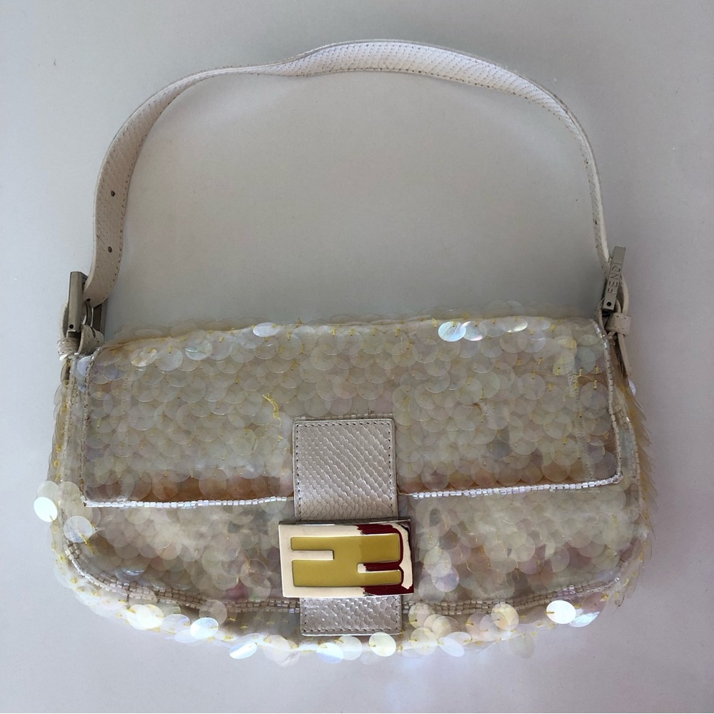 FENDI BAGUETTE BAG in Iridescent Sequin White SNAKESKIN Sex and the City